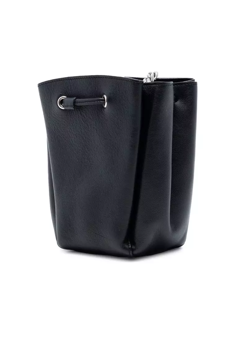 Pre-Loved Saint Laurent Mini Leather Monogram Embellished Bourse Bucket Bag