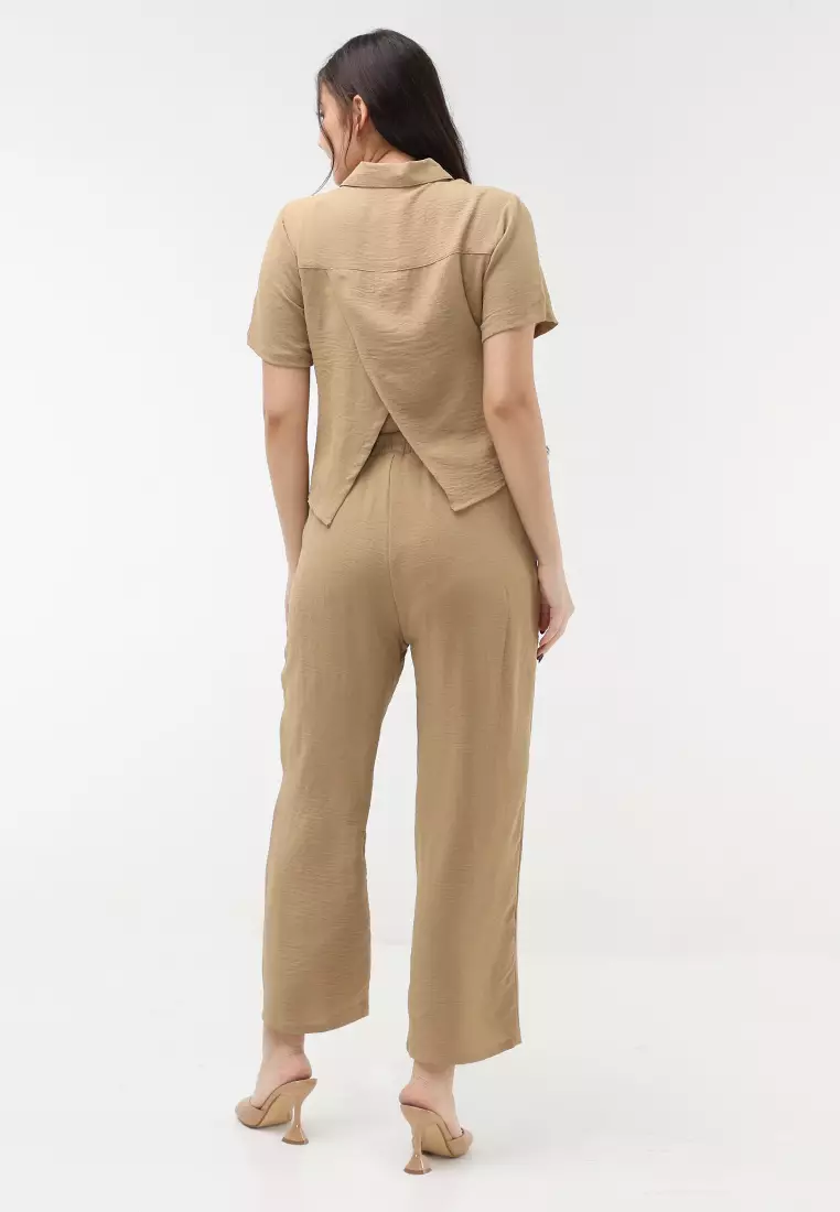 Wrinkled Thick Woven Short Sleeves Terno Pants