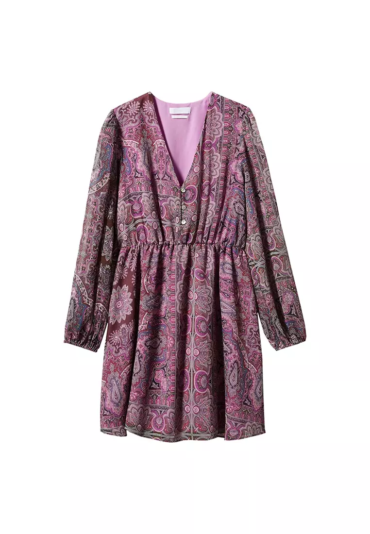 Paisley Print Dress With Buttons