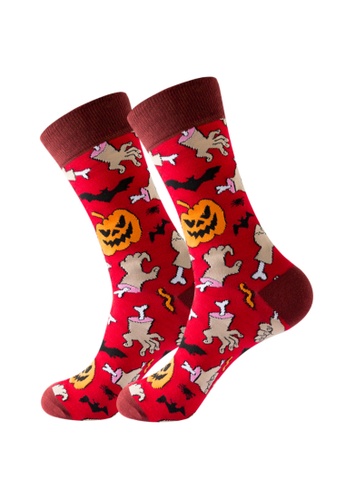 Kings Collection red Pumpkin Palm Pattern Cozy Socks (EU38-EU45) HS202343 BC096AA560F9C2GS_1