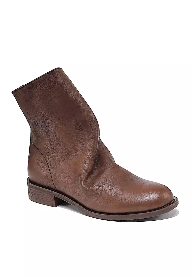 VANSA Vintage Washed Cow Leather Crinkled Booties VSW-B837-5