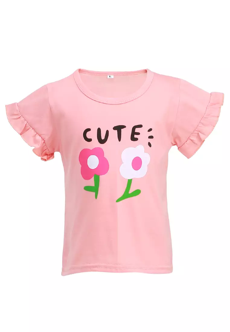 Chevelle Kaos Anak Perempuan Lengan Terompet Ruffle Tee Motif Bunga Material Cotton ORIGINAL - Salem
