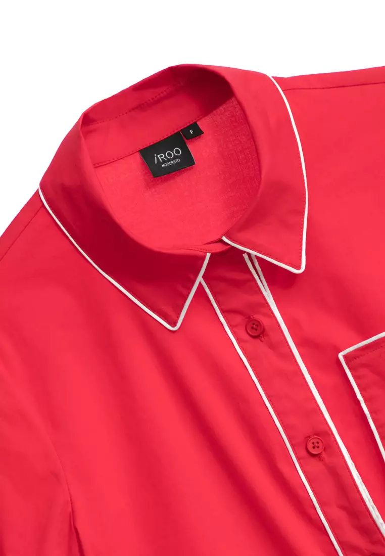 Red Blouse With Contrast White Trim Detail