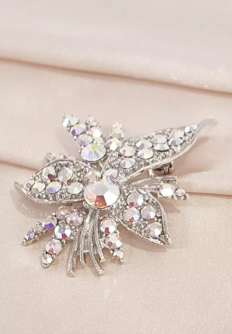 Leilani Oversized Flower Bouquet Aurore Boreale Austrian Crystal Rollover Clasp Brooch