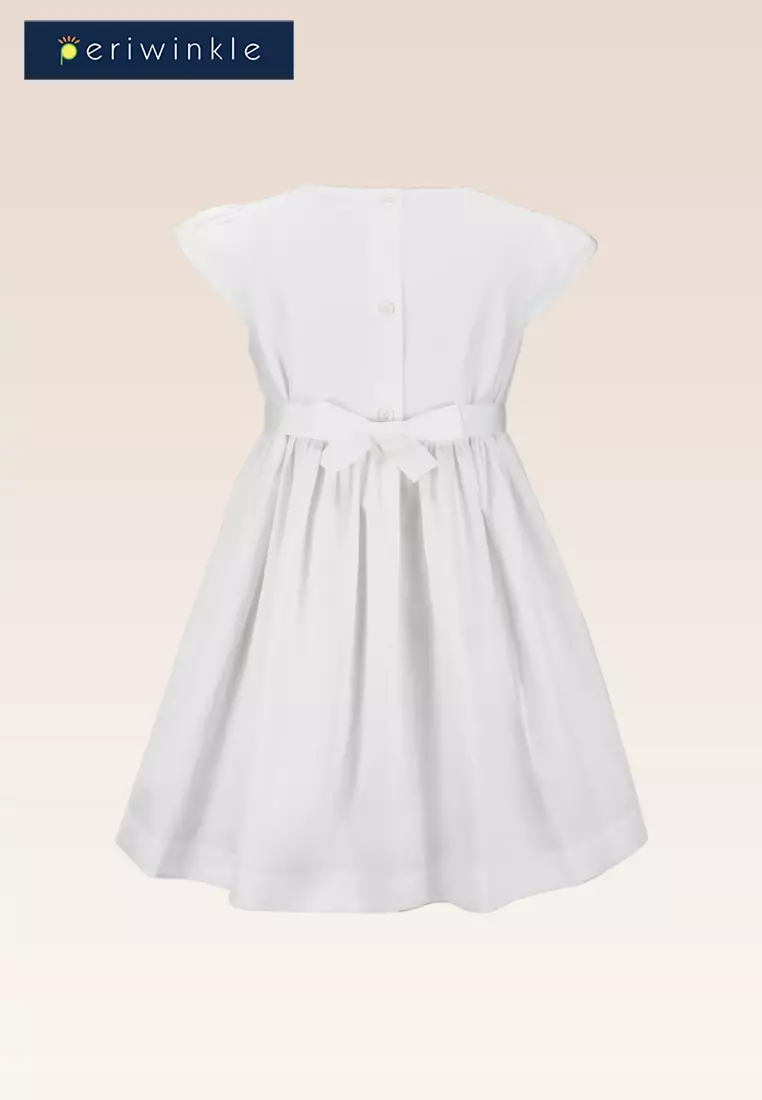 Harriet Communion White Girls Dress with Grosgrain Ribbon Belt and Flower details