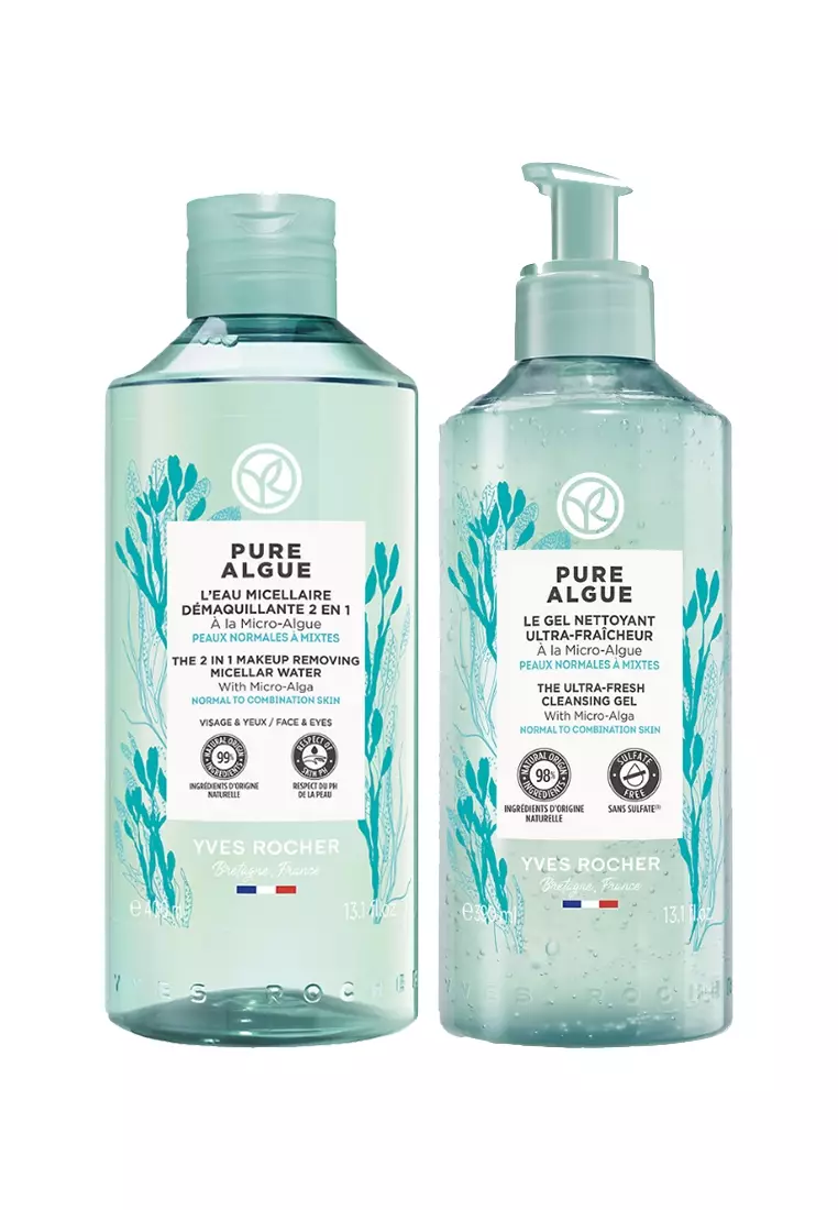 Pure Algue Ultra Fresh Cleansing Gel 390ml & 2in1 Makeup Remover Micellar Water 400ml Facial Cleanser for Dry Skin Care