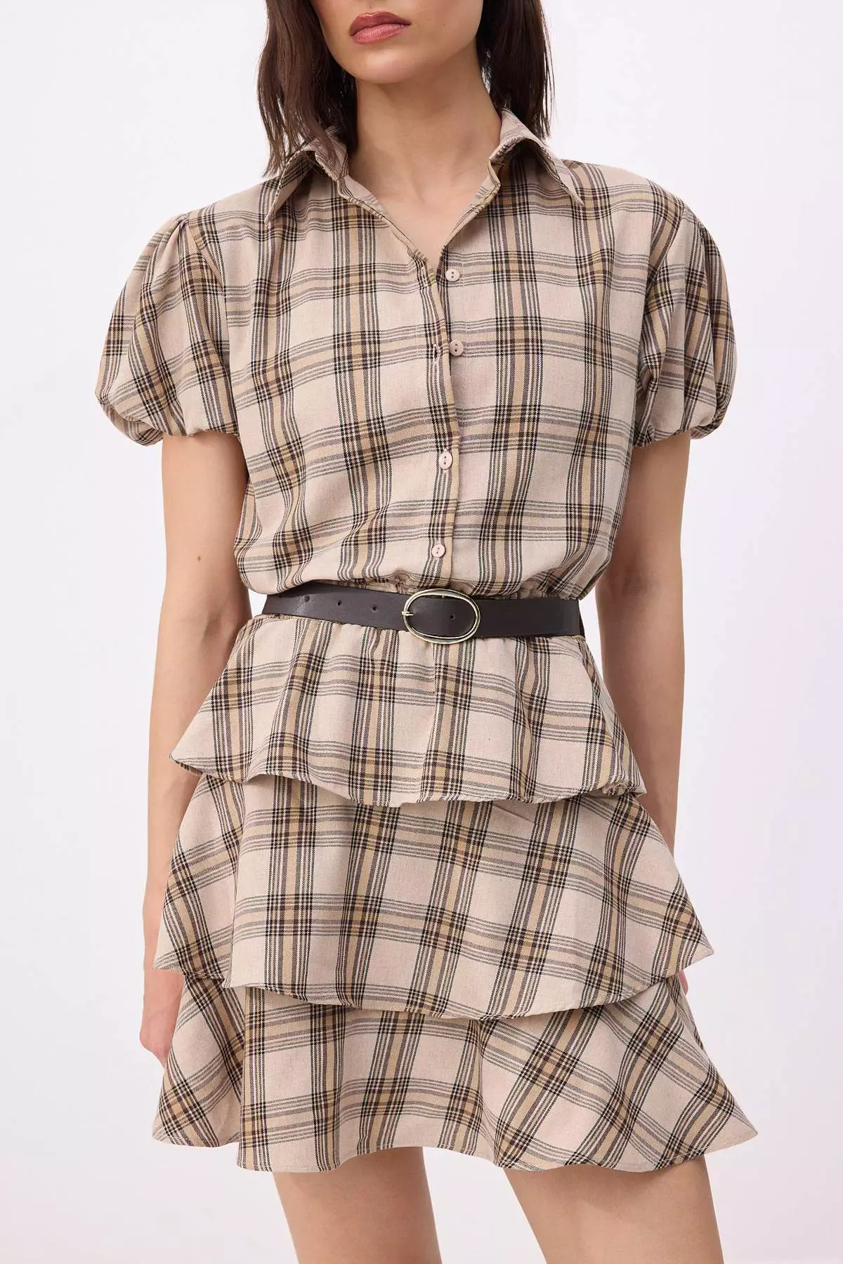 Multicolored Plaid / Checkered Short / Mini Woven Dress Twoss26El77
