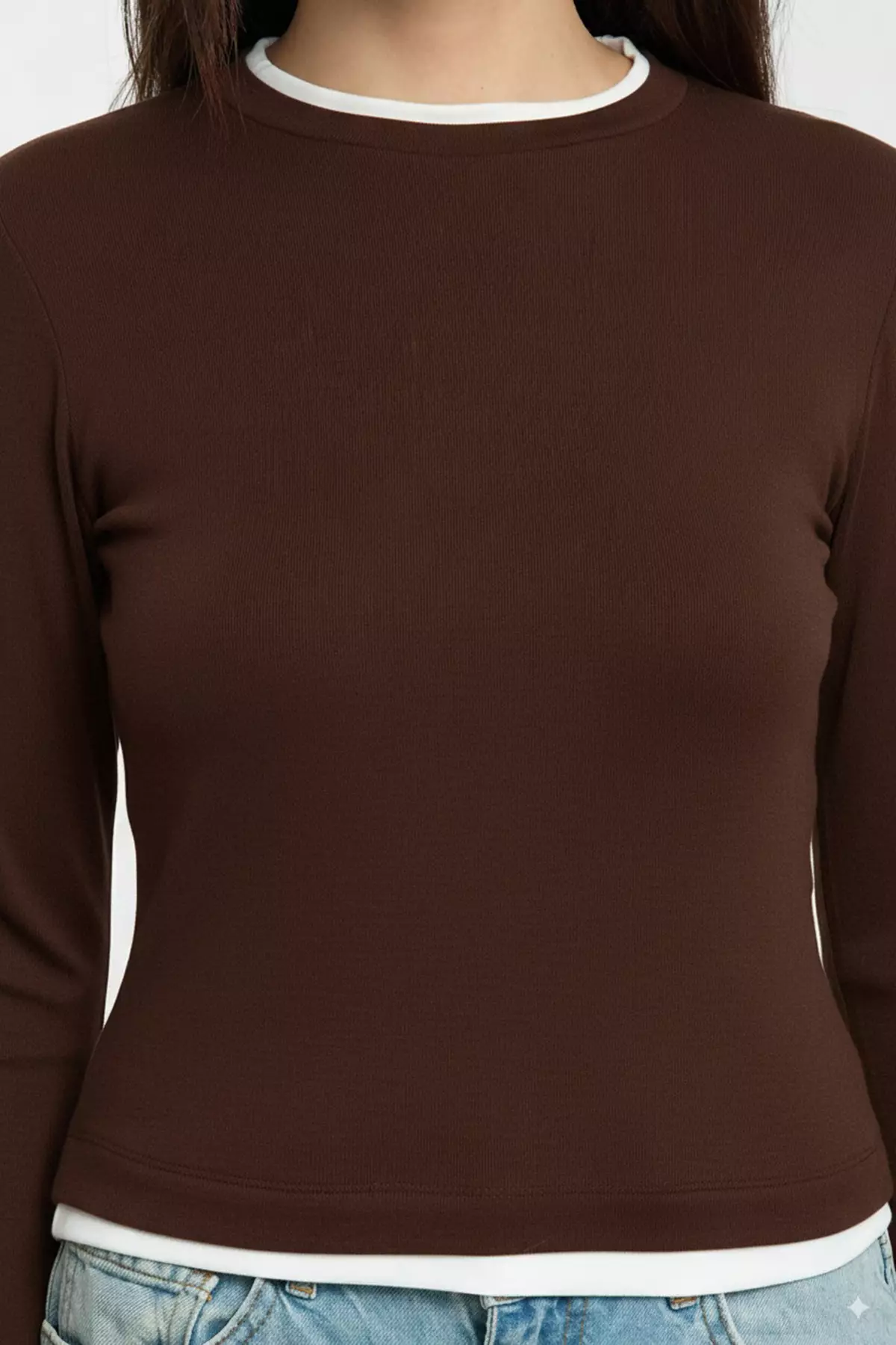 Brown Color Block Fitted/Body-Smoothing Viscose/Soft Fabric Flexible Knitted Blouse