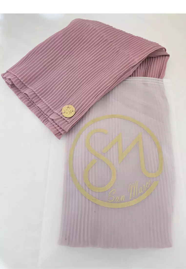 Hijab Wanita Full Pleats Plain Shawl Syal Wanita Plisket Rose Dawn
