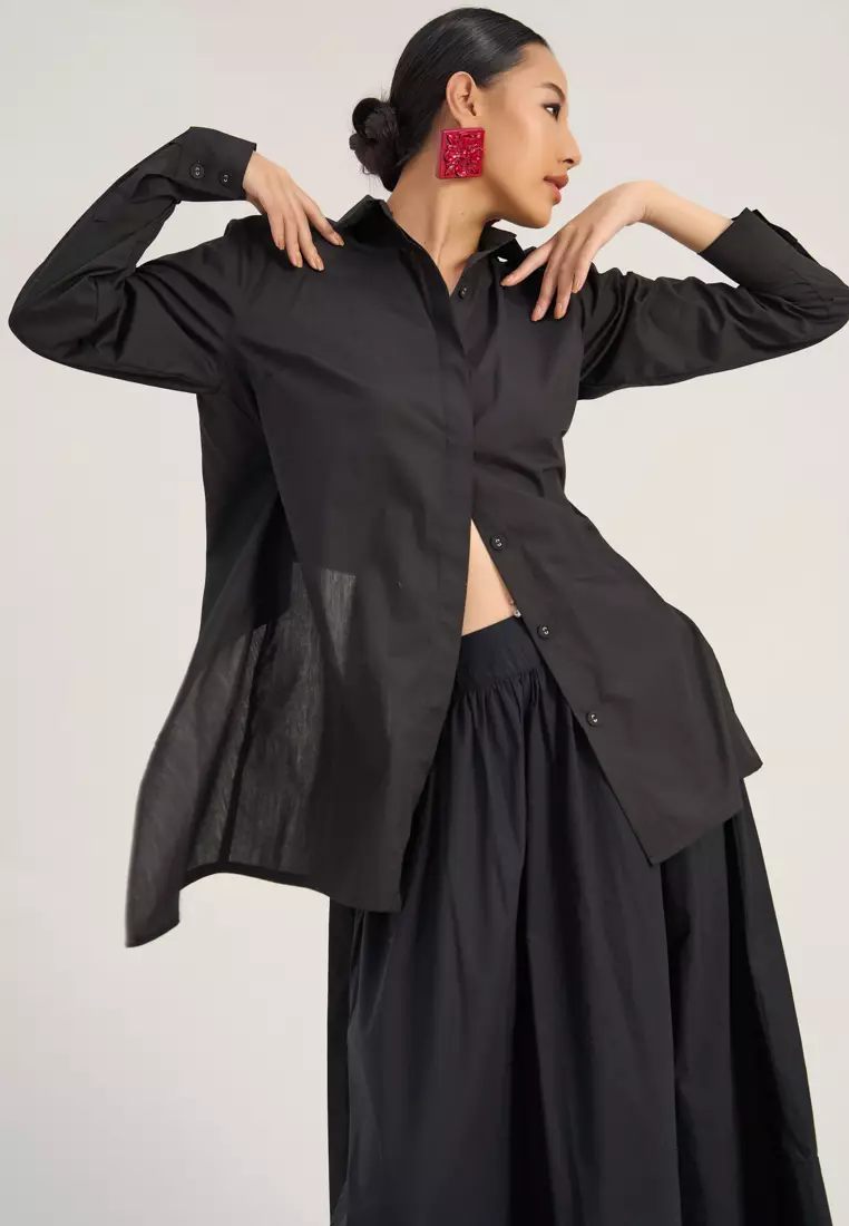 黑色亞麻蓬鬆半身裙