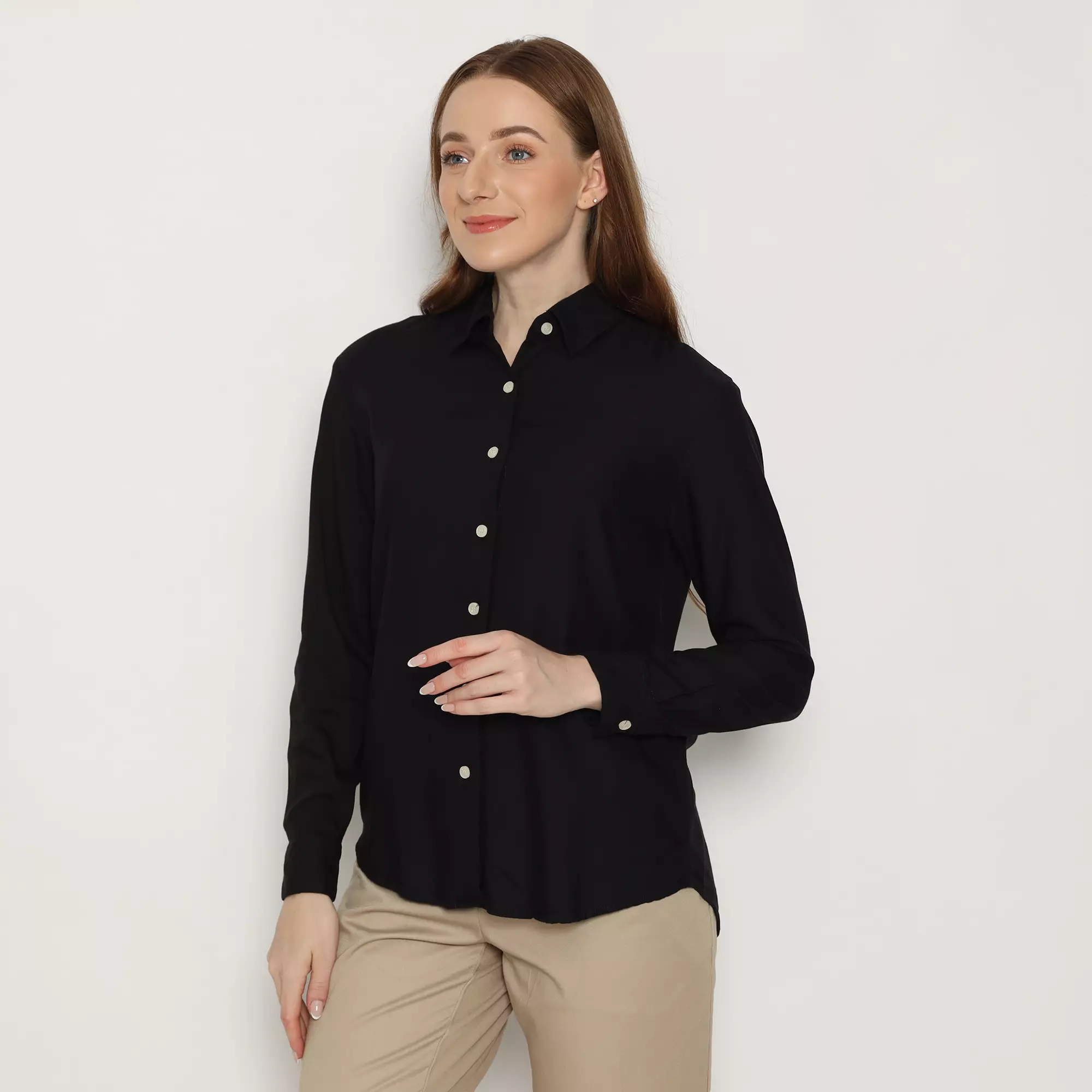 Platini Baju Kemeja Polos Basic Wanita Panjang Katun Rayon 62000.20