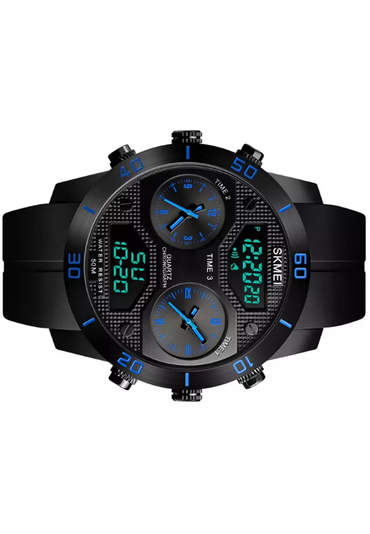Jam Tangan Digital Analog Pria LED Many Function Waterproof Strap Tali Material PU Rubber LL88 ORIGINAL