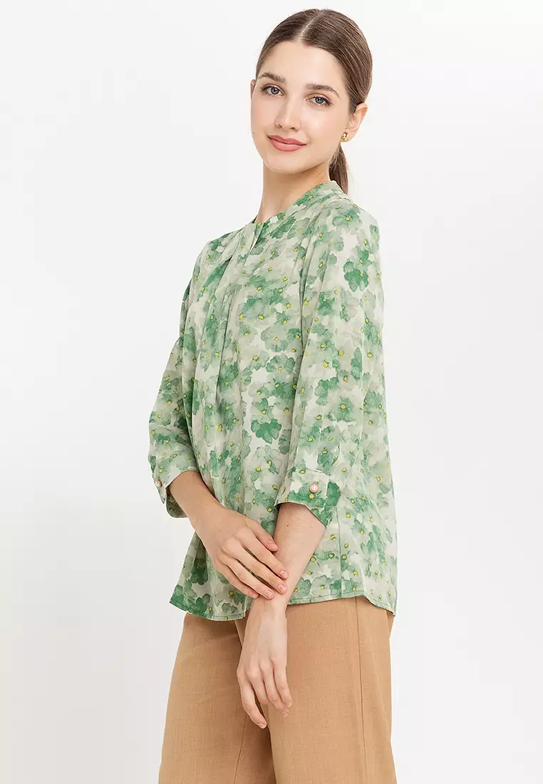 Capolla Draped Neckline Printed Blouse