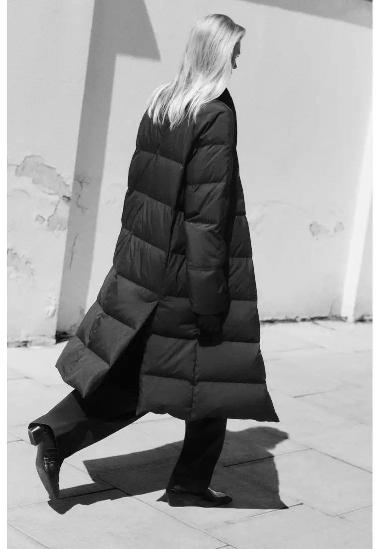 SHAWL-COLLAR QUILTED DOWN LONG COAT