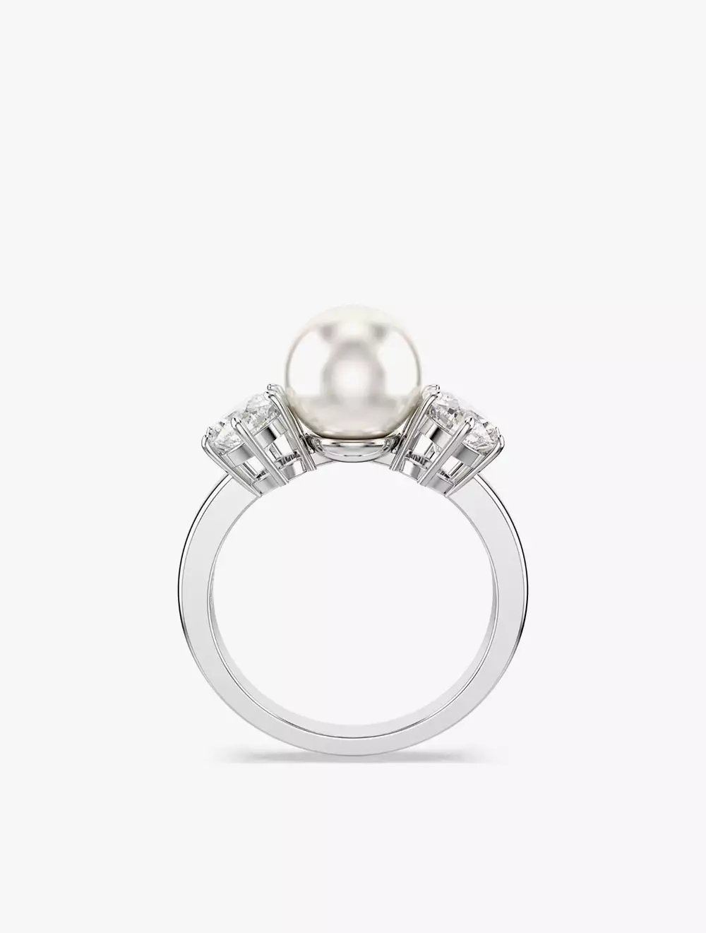 Matrix Cocktail Ring, Crystal Pearl, Round Cut, White, Rhodium Plated - 58 - White