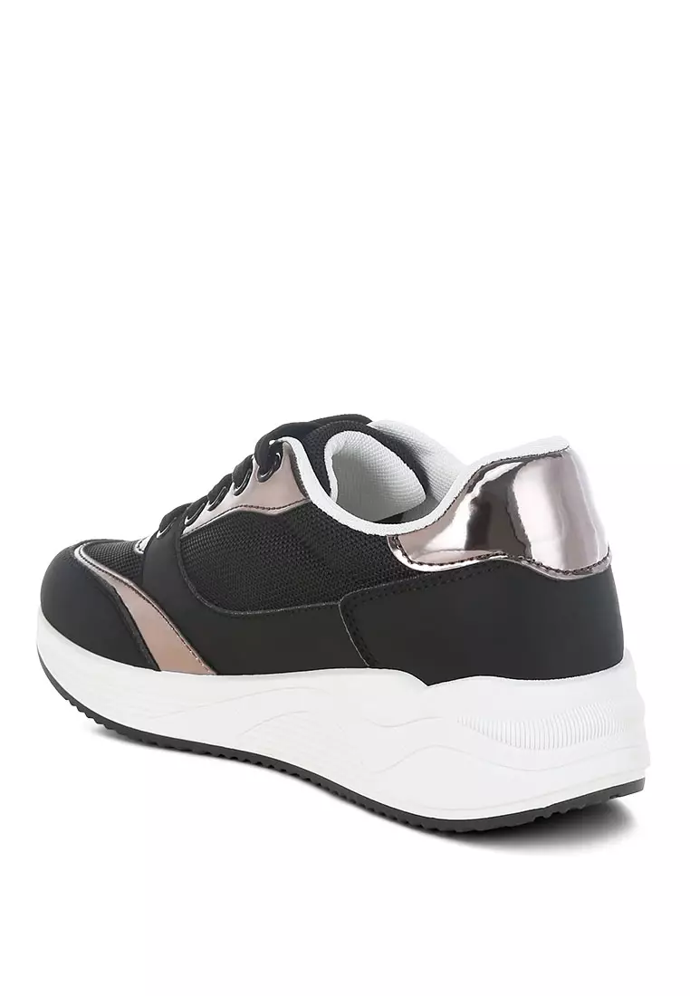 Chunky Mesh Lace Up Sneakers in Black