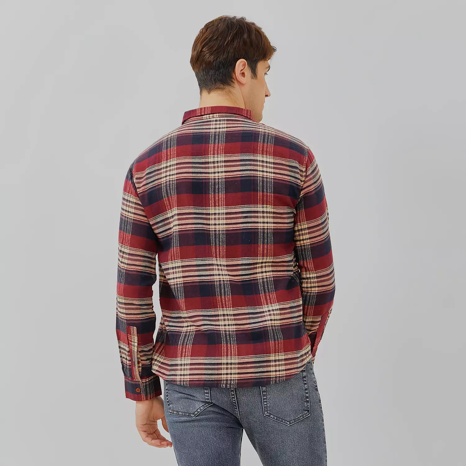 PAULMAY Kemeja Flanel Pria Lengan Panjang Merah 6712