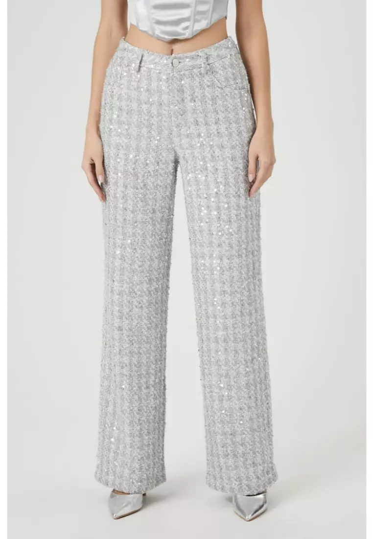Sequin Tweed Wide Leg Pants