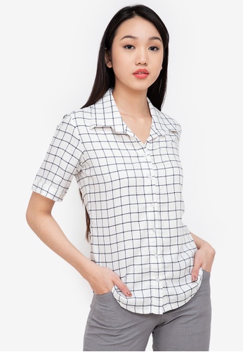 F.101 white Checkered Collared Blouse 80D85AA011C0EEGS_1