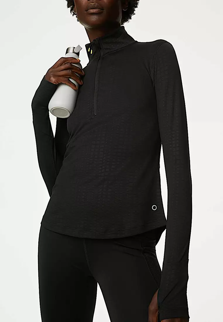 Embossed Funnel Neck Half Zip Running Top