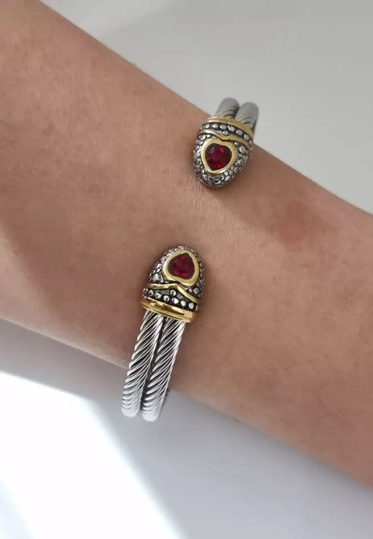 Ruby Eyed Premium Stainless Steel Bracelet Gelang Wanita Silver