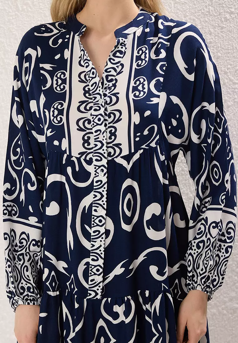 Indigo Patterned Viscose Woven Dress TCTSS24EB00221