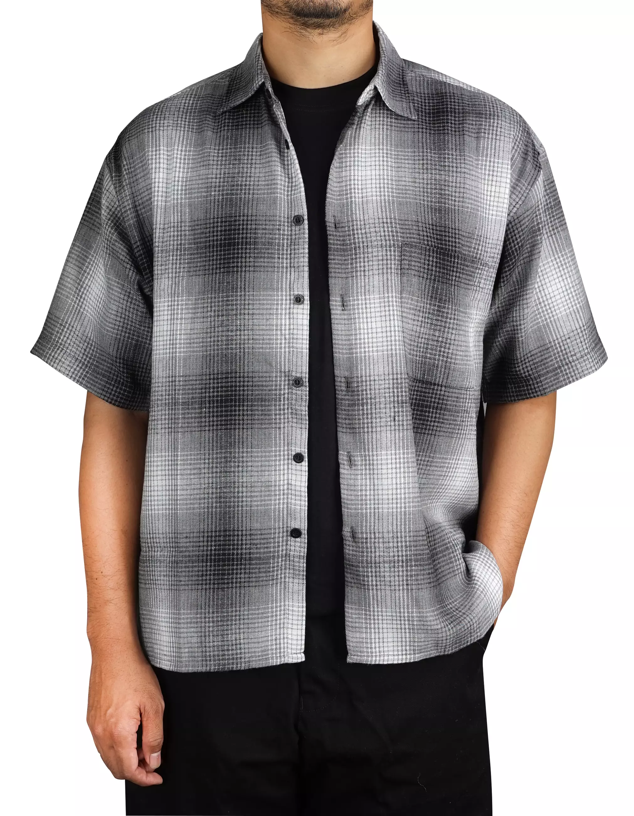 Gloaming ⁠Kemeja Flanel Boxy Oversize Pendek Cotton Flanel Dravine Pria