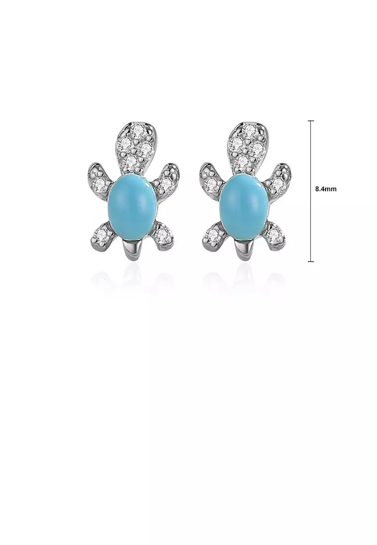 925 Sterling Silver Simple Cute Turtle Stud Earrings with Cubic Zirconia