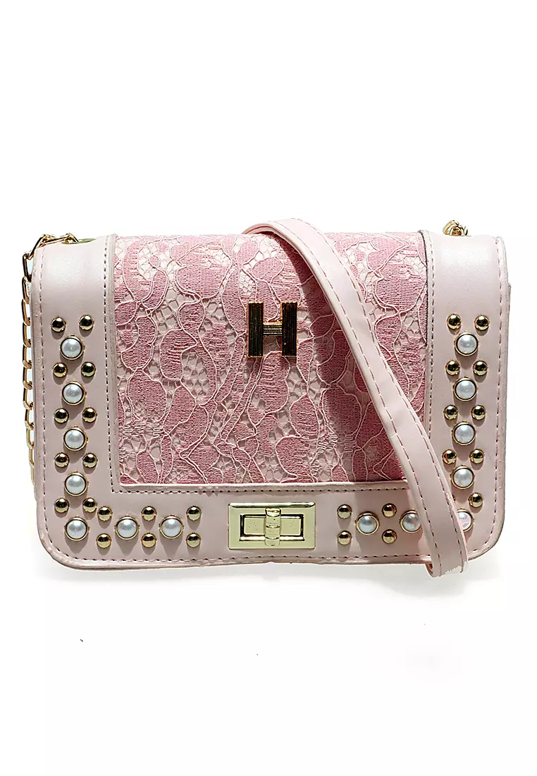 Werlyn Sling Bag Wanita Mutiara Lace Casual Large Storage Material Leather ORIGINAL