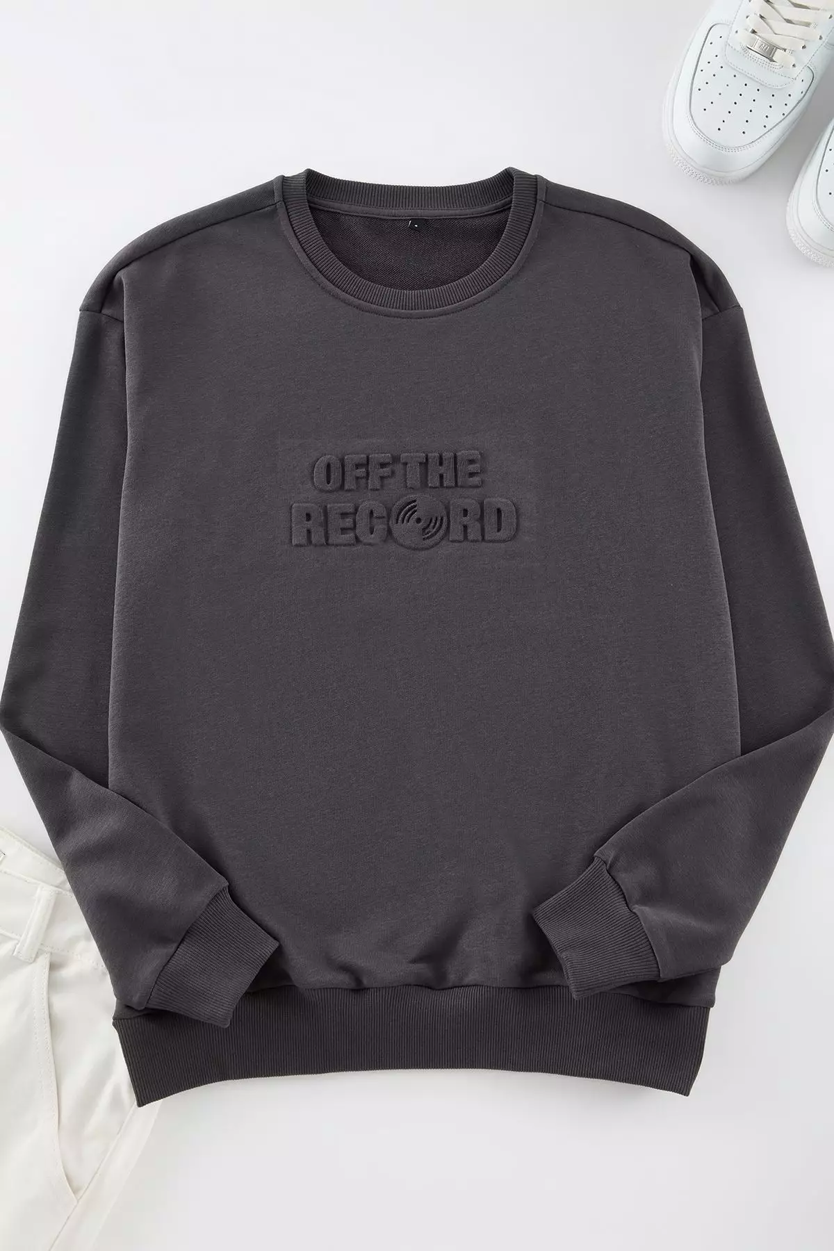 Anthracite Oversize/Wide Cut Embossed Text Printed Non-raised Sweatshirt TMNAW25SW00048