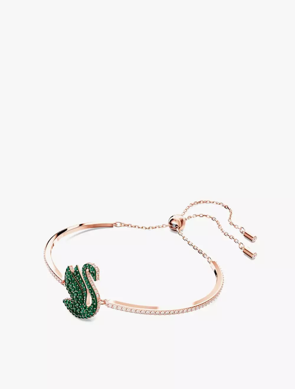 Swarovski Iconic Swan Bangle, Swan, Green, Rose Gold-Tone Plated - M - Green