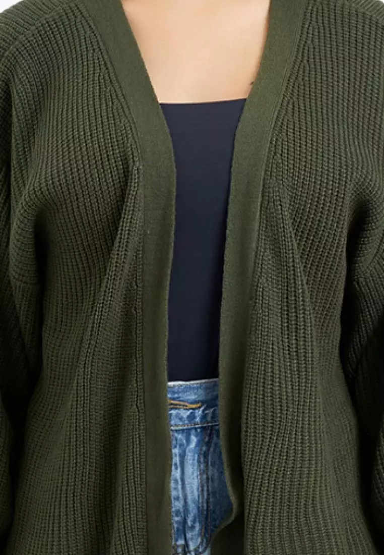 Balloon Sleeve Knit Cardigan in Green