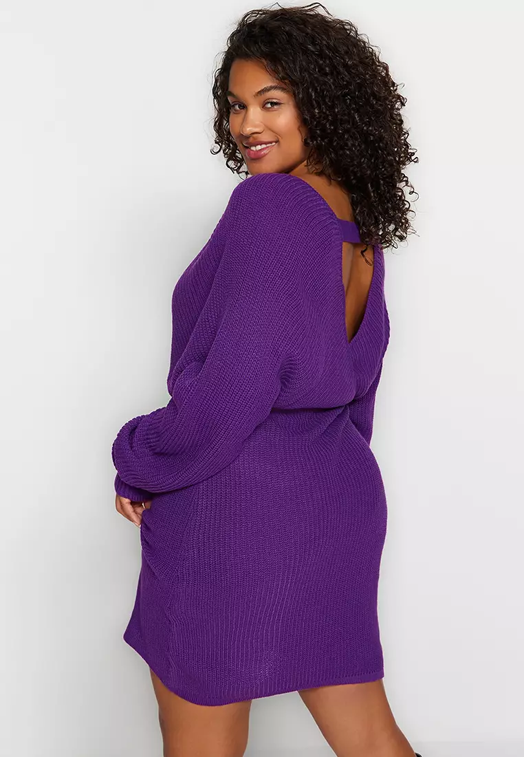 Jual Trendyol Plus Size Wrap Knitted Dress Original 2025 ZALORA