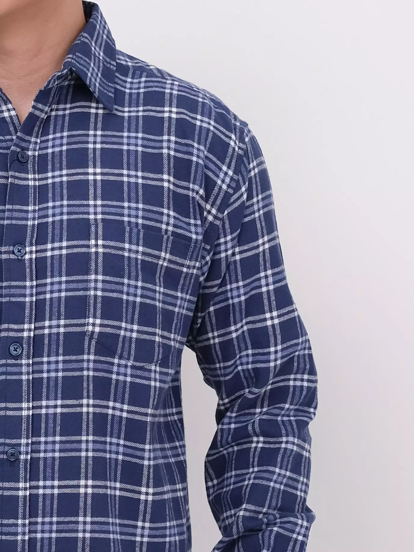 Kemeja Flannel Lengan Panjang Biru Kotak-Kotak 16845