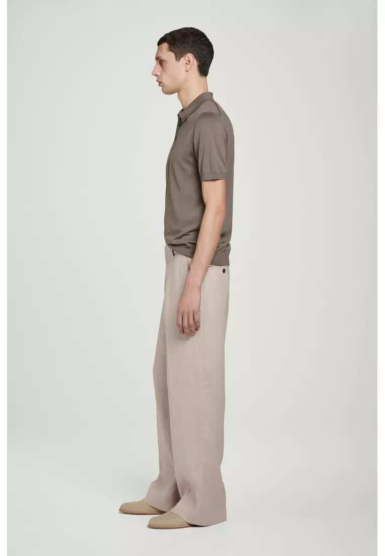 FLUID LINEN WIDE-LEG TROUSERS