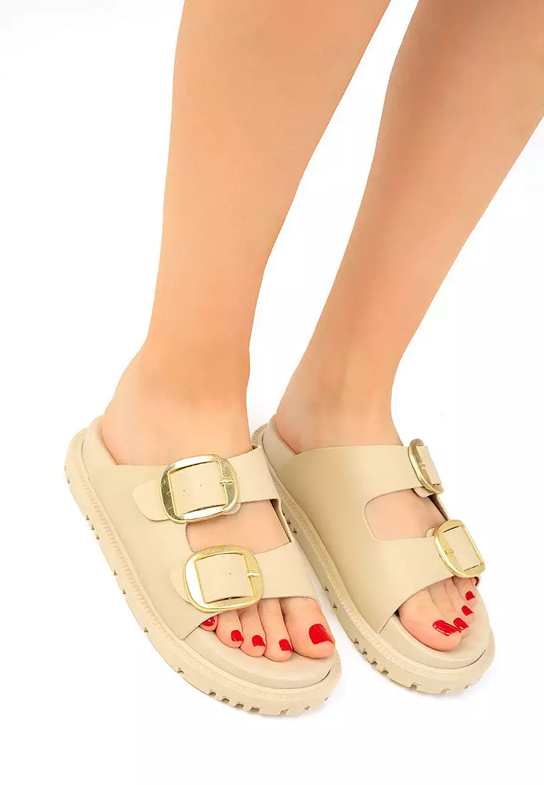 Buckle Platform Slip On Sandals