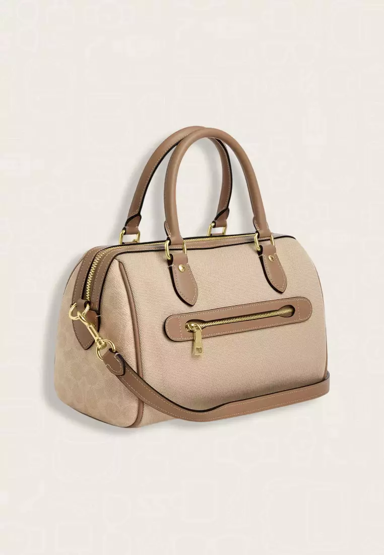 Coach Rowan Satchel Bag In Colorblock Dark Natural Multi