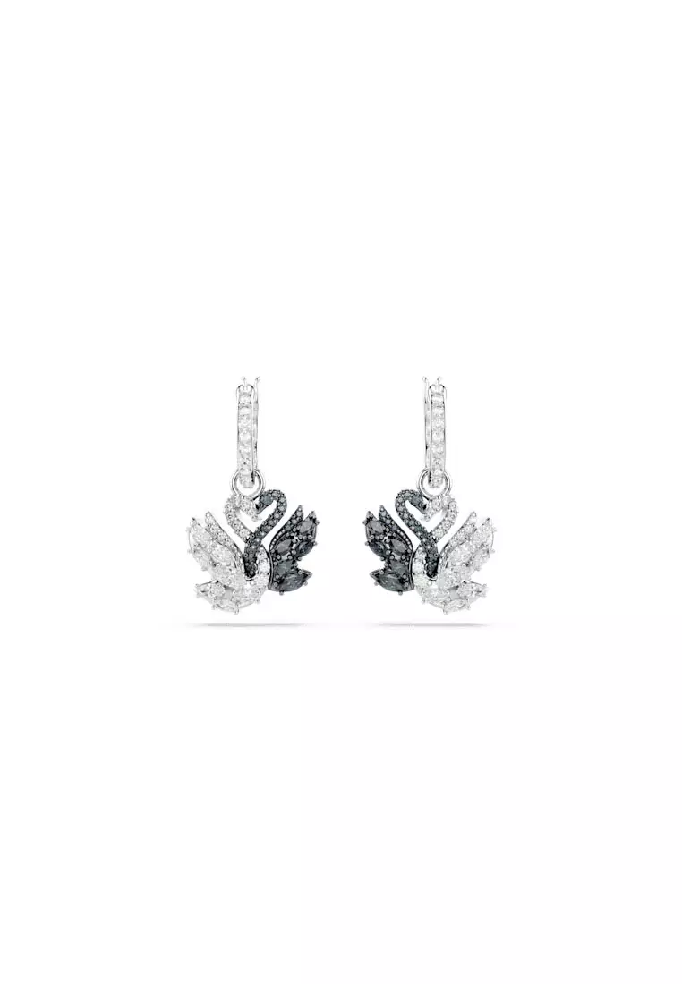 Buy Swarovski Swan Drop Earrings, Swan, Black, Mixed Metal Finish