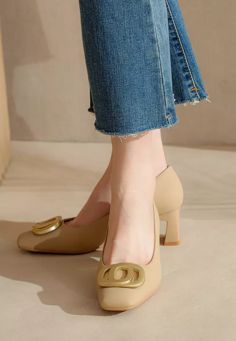 5CM Metal Buckle Microfiber Leather Pumps BY2355-18