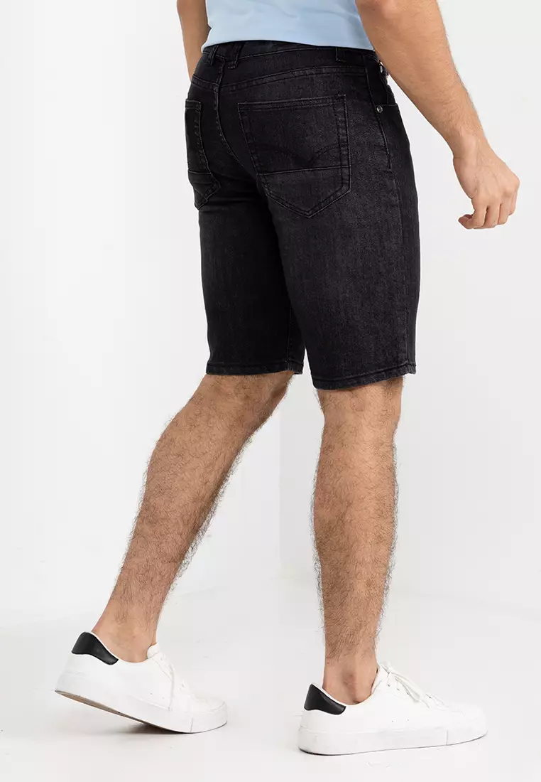 Washed Stretchable Denim Shorts
