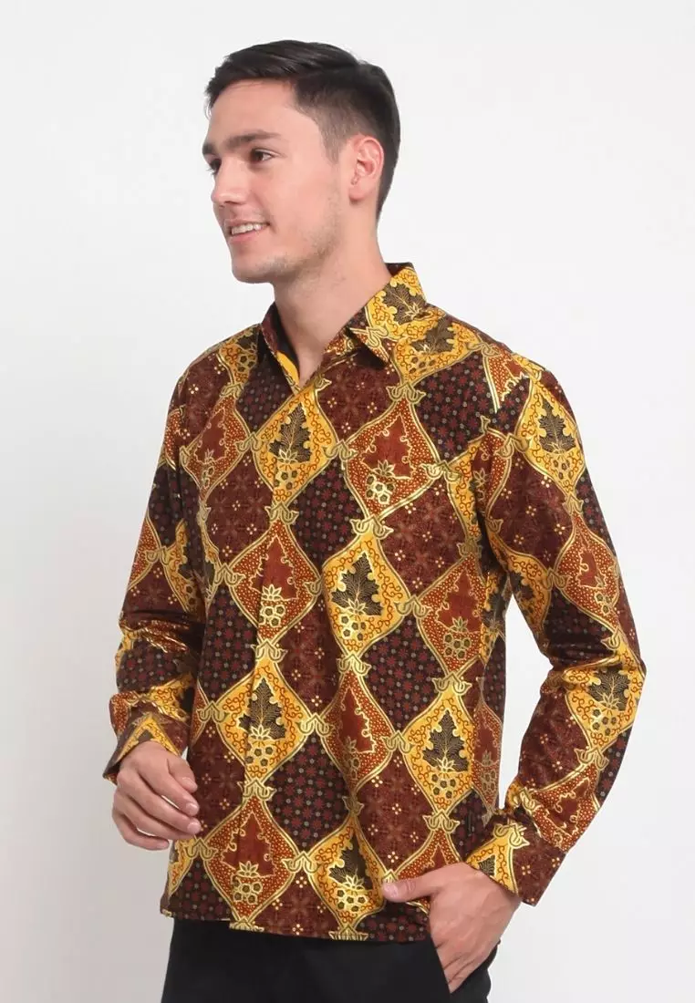 Gold Cube Kemeja Batik Pria Modern Lengan Panjang