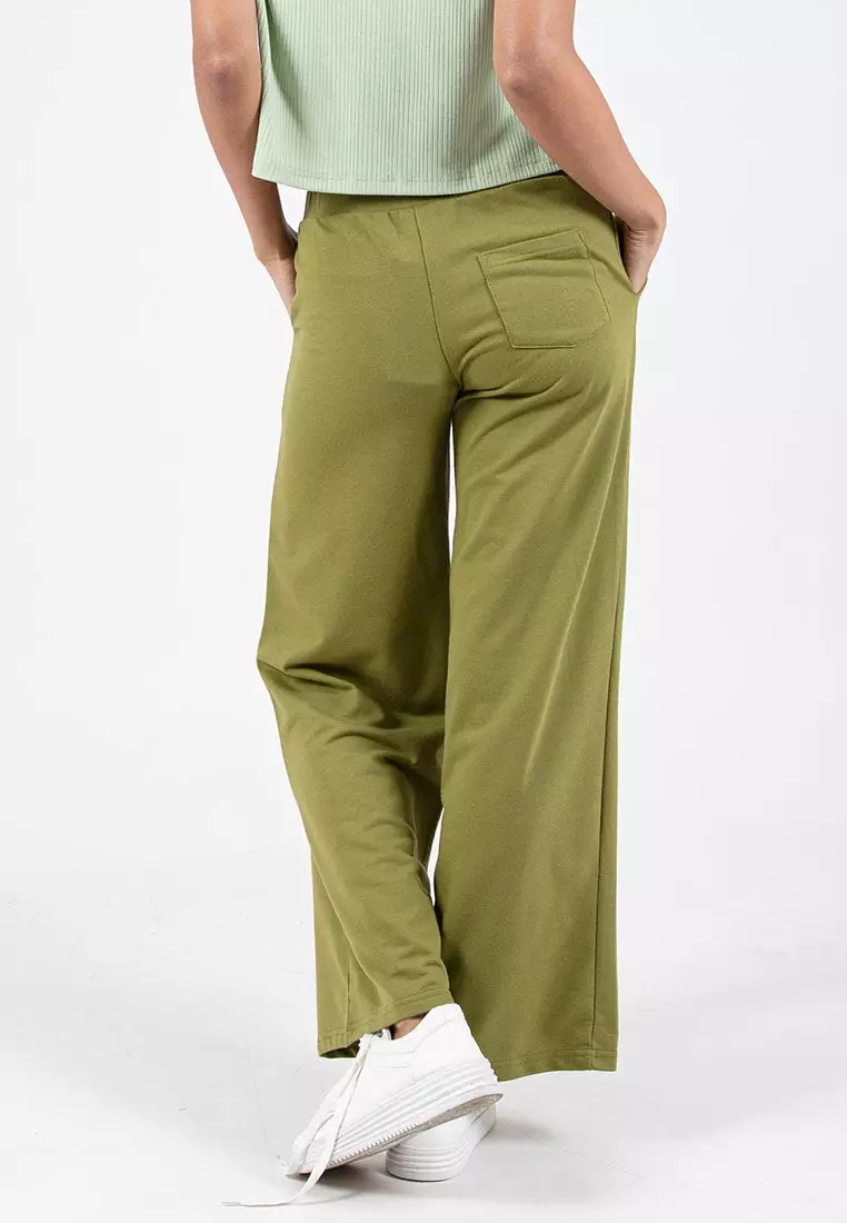 Forest Ladies Cotton Terry Wide Leg Pants Women Casual Long Pants - 810544-48Olive