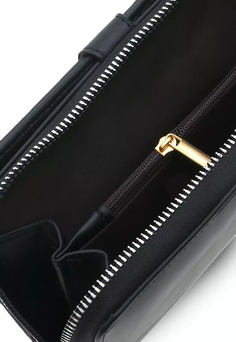 Dompet Leather Wanita Design Casual Long Wallet Soft Large Capacity Free Tali Tangan - Hitam