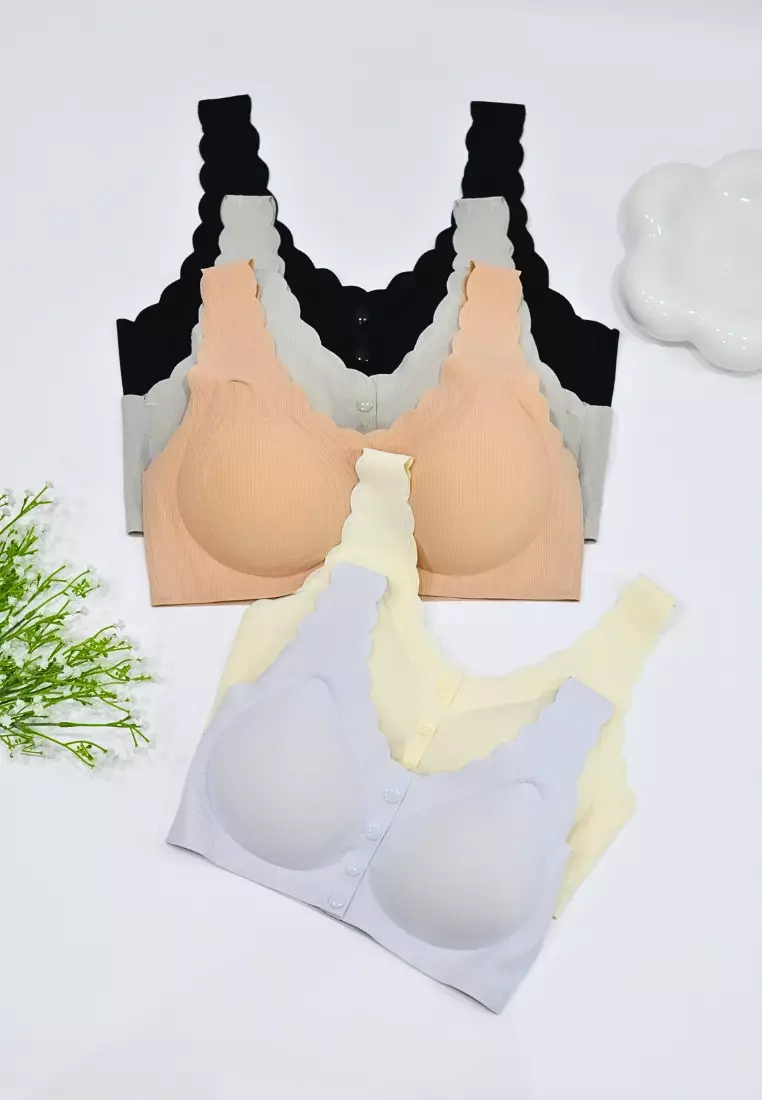 2 Pack Premium Mikko Seamless Nursing Bra Paded Push Up Bra in Grey and Black