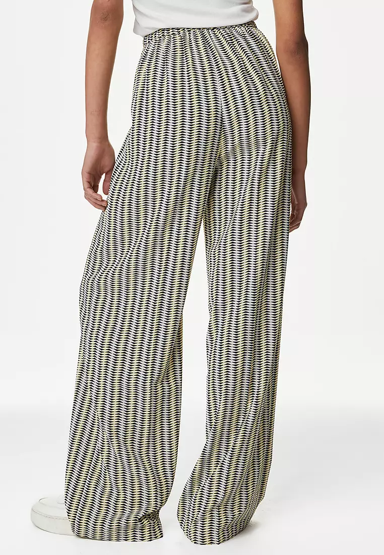 Printed Drawstring Wide Leg Trousers