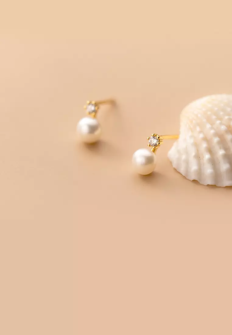 925 Silver Plated Gold Freshwater Pearl Earrings JW AR-G8539
