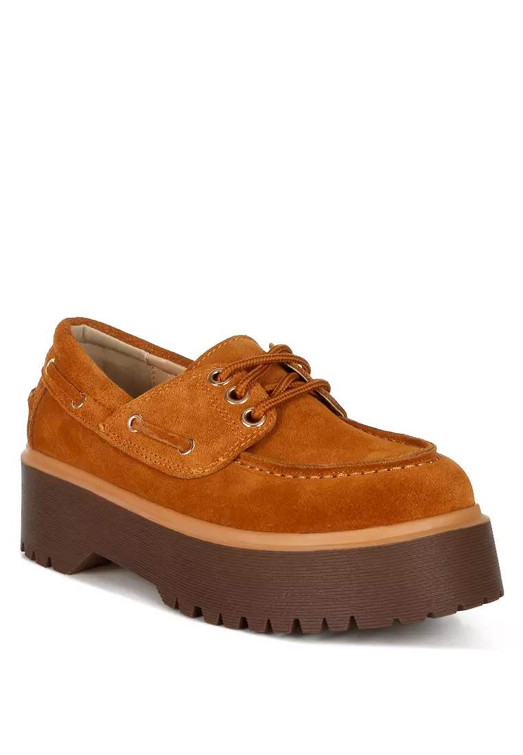 Chunky Suede Oxford Loafers In Tan