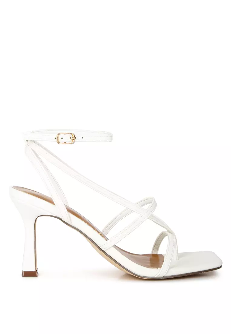 Mid heel white hot sale strappy sandals