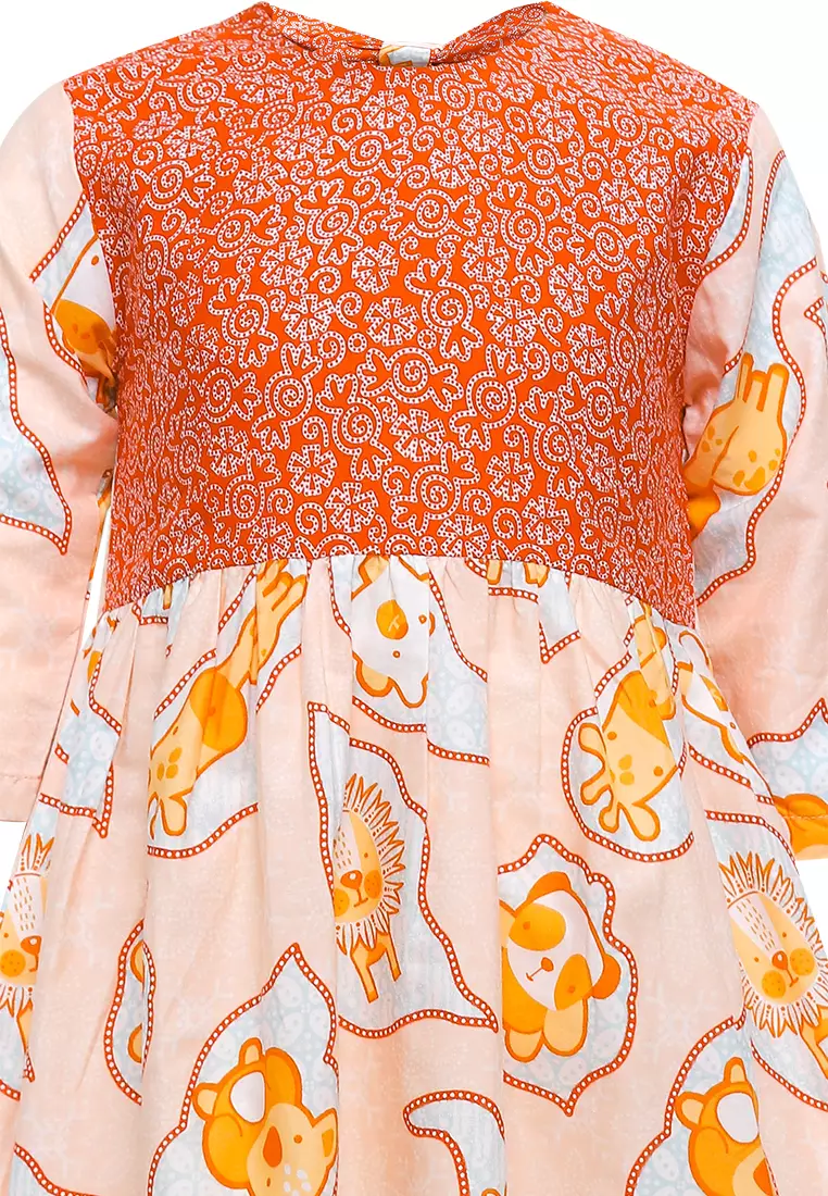Baju Anak Perempuan Dress Kids Beril Rearband Cotton Peach Lengan Panjang