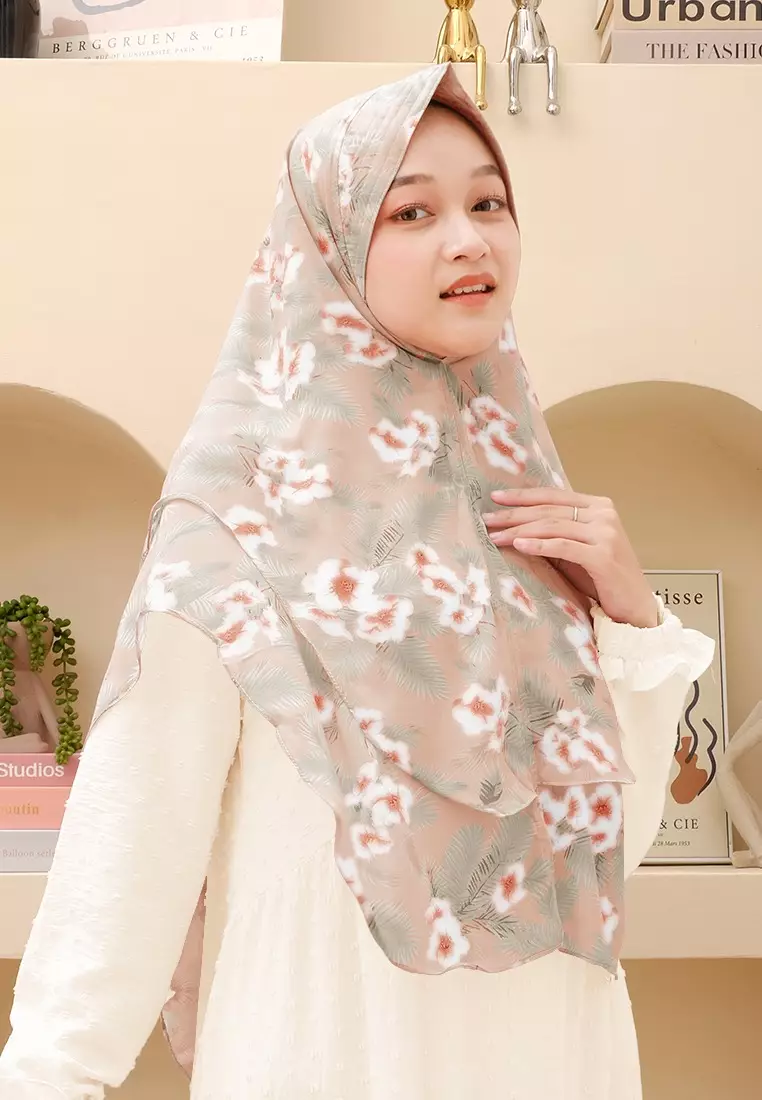 Fayra Khimar Motif Bergo | Hijab Motif Instan -  Warm Tropic